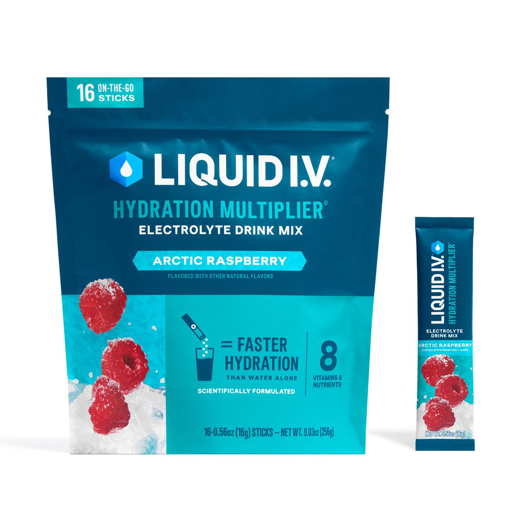 Liquid I.V. Arctic Raspberry packet ready to dissolve for on-the-go hydration