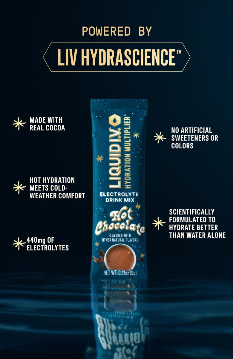 Liquid I.V. Hydration Multiplier Hot Chocolate eco-friendly pack for travel.