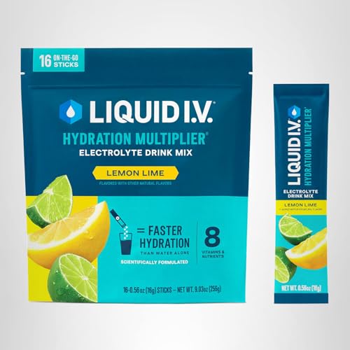 Product display of Lemon Lime Liquid I.V. on a counter for daily hydration