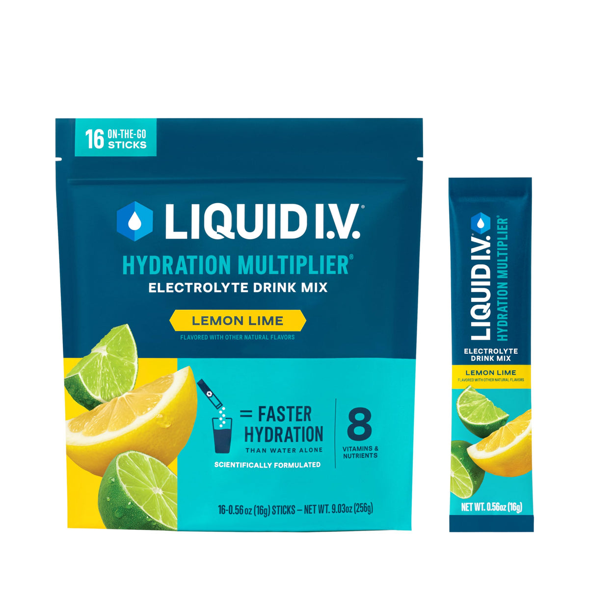 Liquid I.V. Hydration Multiplier Lemon Lime packet ready to mix for quick hydration