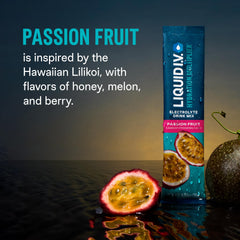 Liquid I.V. Hydration Multiplier Passion Fruit powder pours into water for a tasty hydration boost