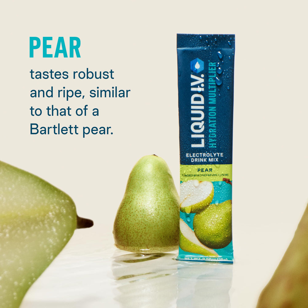 Liquid I.V. Pear dissolved in water creates flavorful hydration