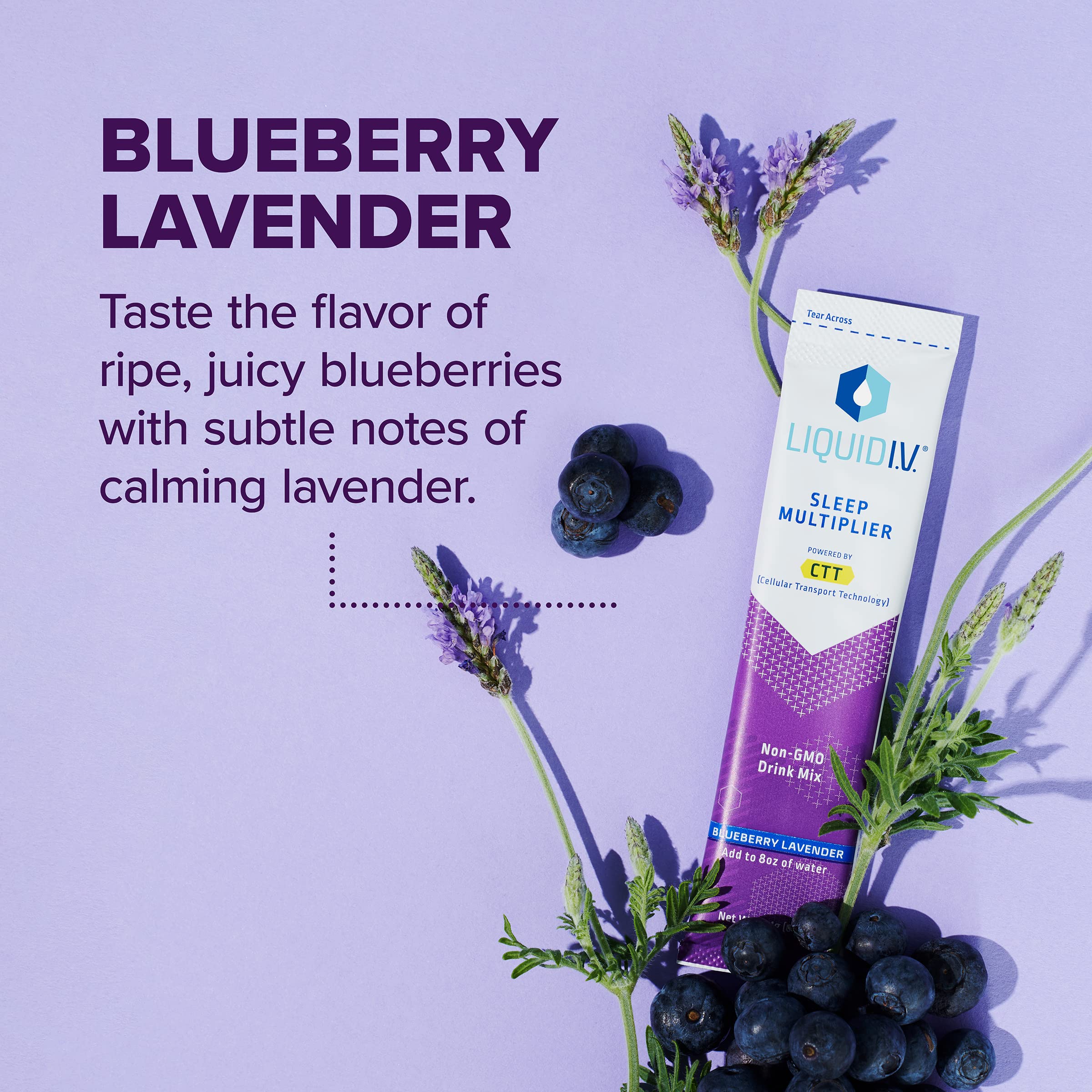 Liquid I.V. Sleep blueberry lavender flavor close-up showing rich color