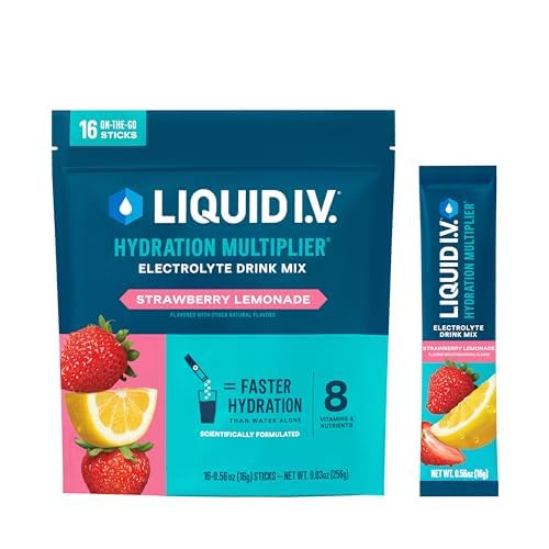 Liquid I.V. Hydration Multiplier strawberry-lemonade pack ready to mix on the go.