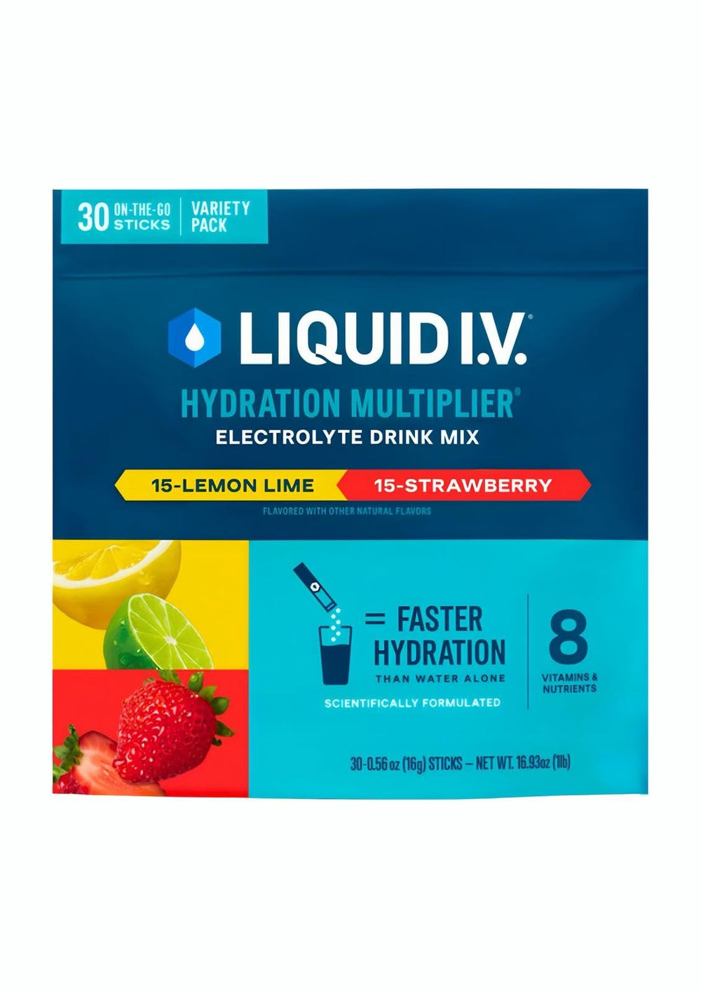 Liquid I.V. Hydration Multiplier strawberry packet offers refreshing electrolyte support.