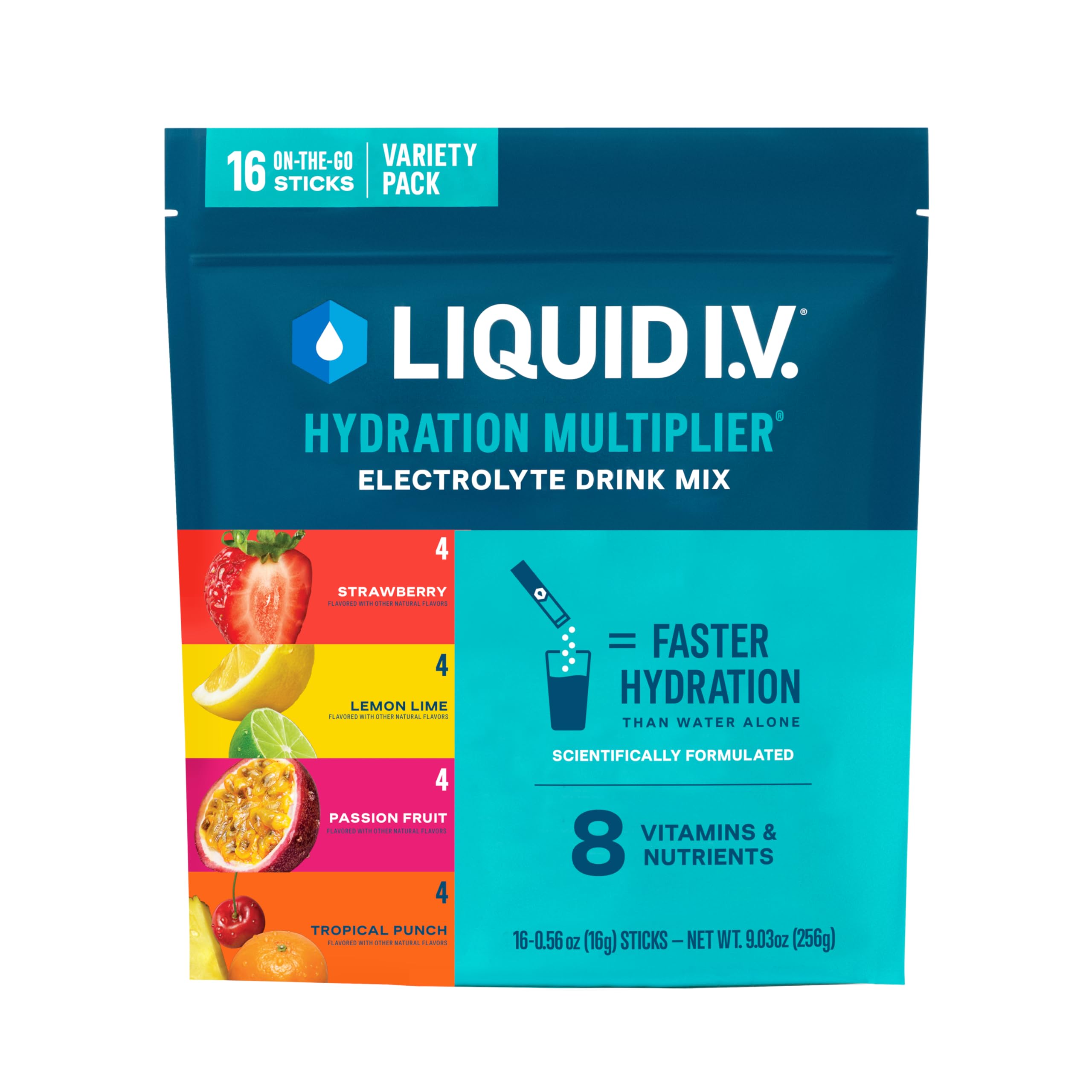 Liquid I.V. Hydration Multiplier variety pack front for convenient on-the-go hydration.