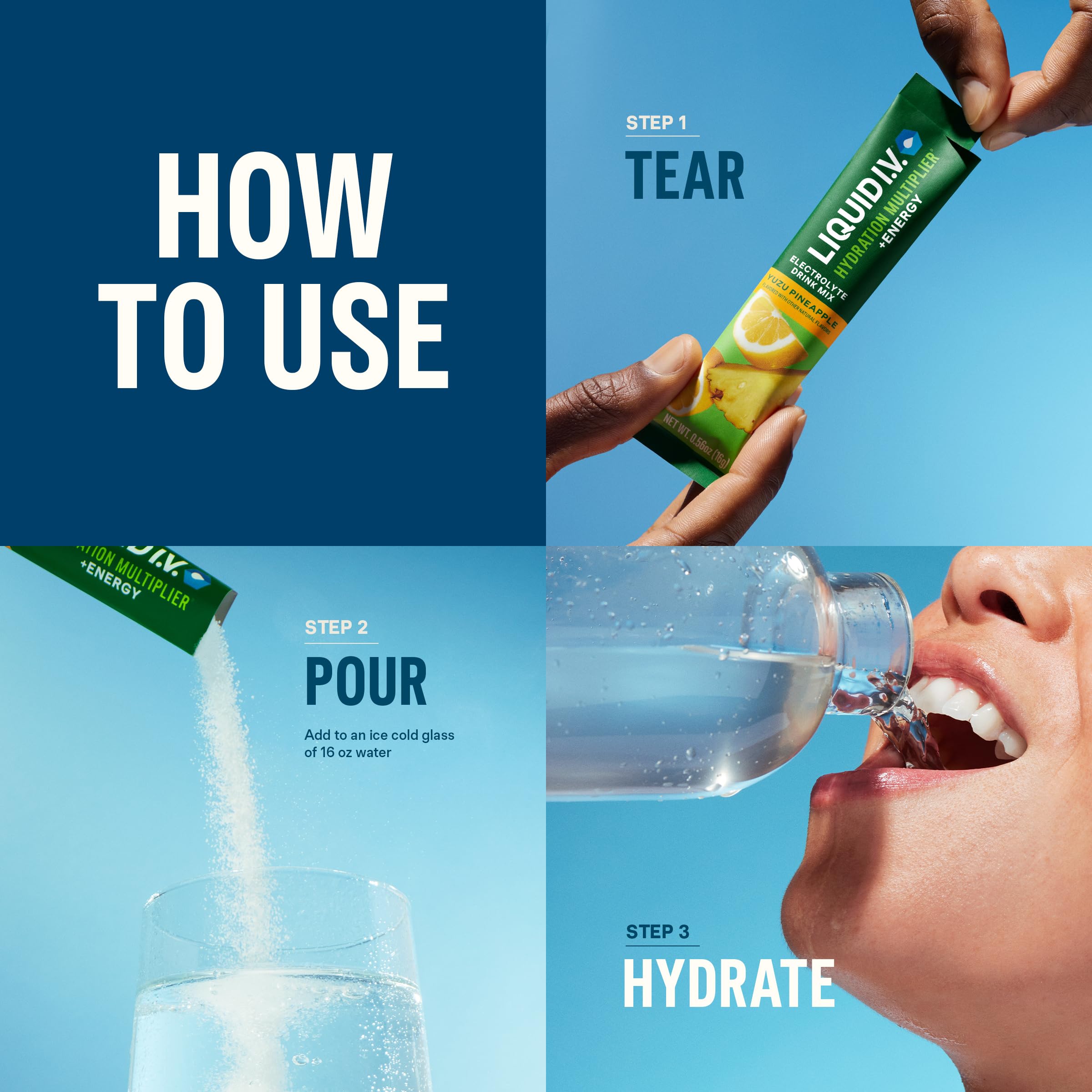 Liquid I.V. Hydration Multiplier + Energy ingredients panel highlights electrolyte blend.