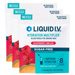 Liquid I.V. Hydration Multiplier Raspberry Melon sugar-free packet for on-the-go hydration.