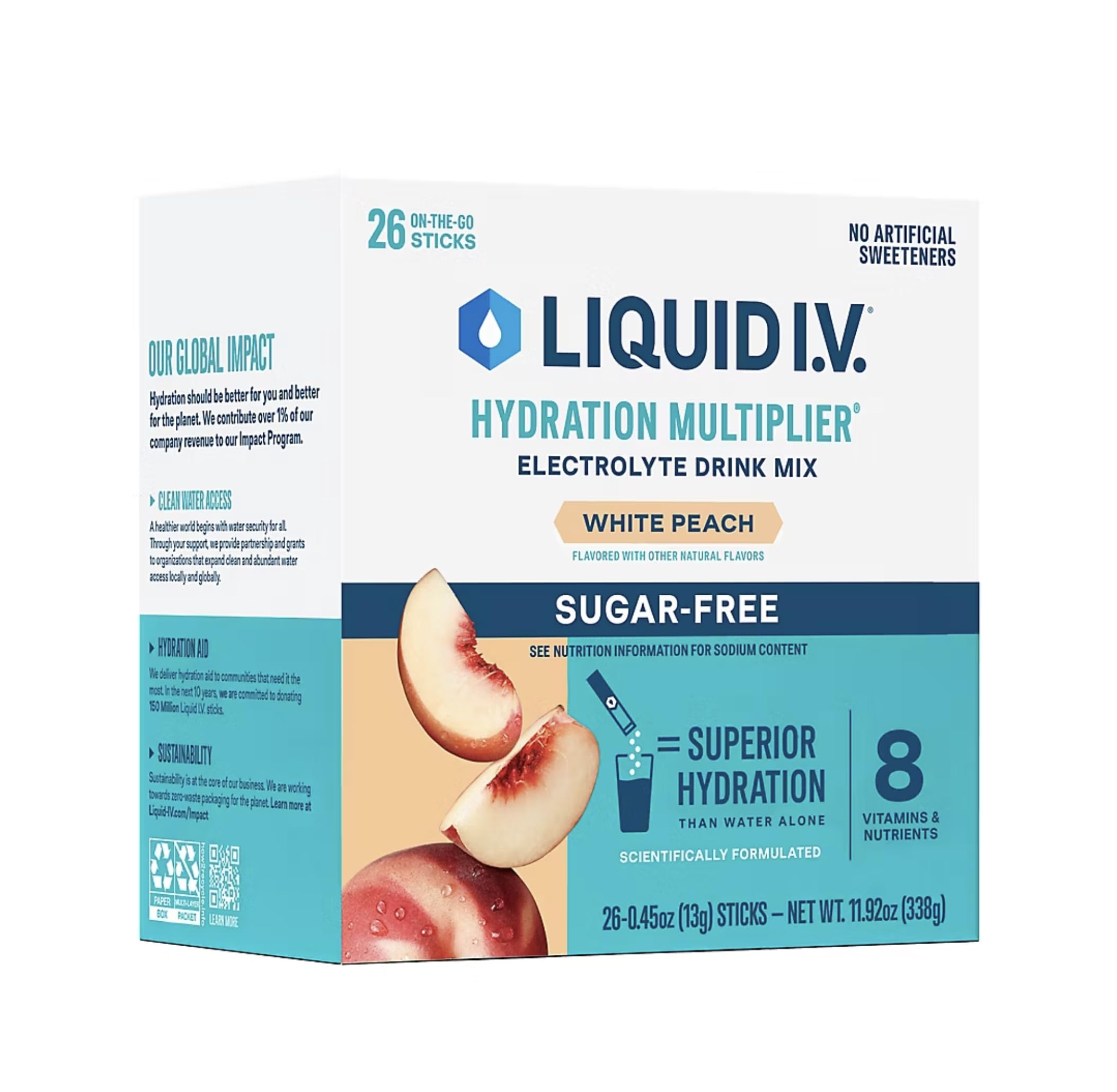 Liquid I.V. Sugarfree Hydration Multiplier White Peach stick with electrolytes for on-the-go hydration