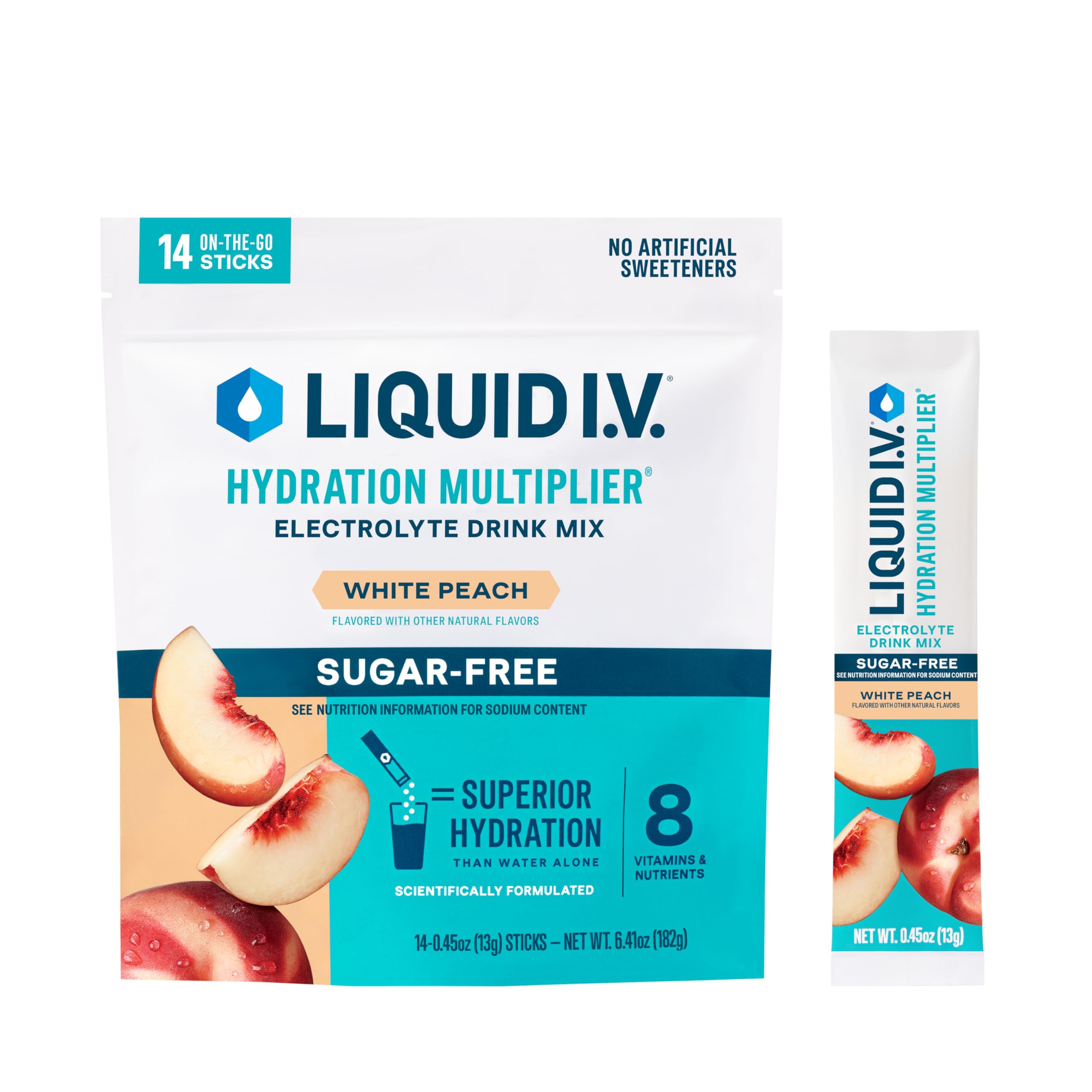 Liquid I.V. White Peach hydration multiplier packet for on-the-go hydration