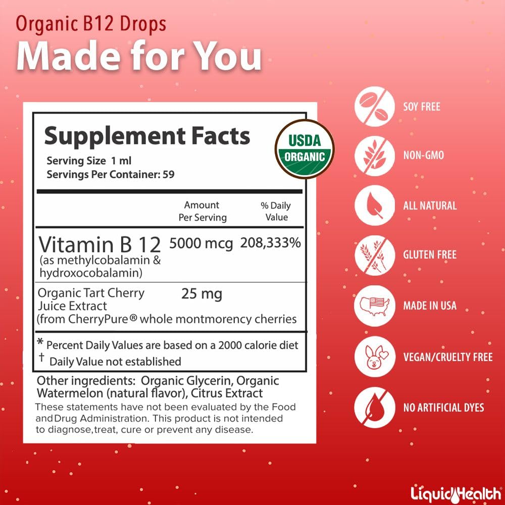 LiquidHealth B12 drops in a glass for convenient use.