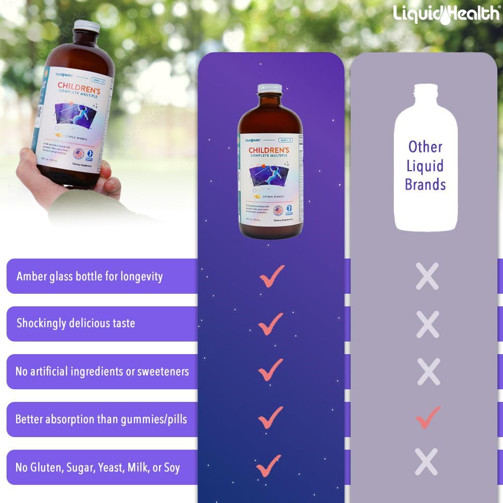LIQUIDHEALTH ingredients panel hints at essential nutrients and whole-food blends.