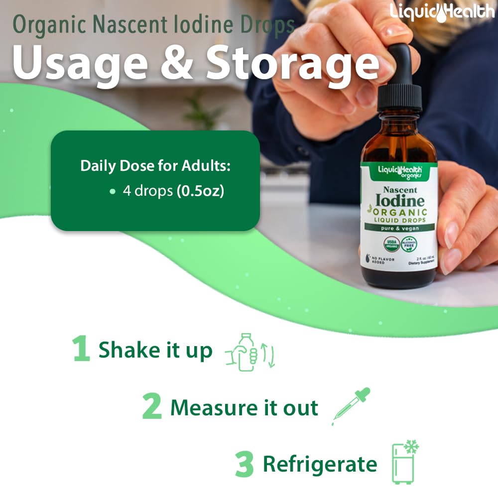LIQUIDHEALTH organic iodine drops amber bottle protects potency and shelf life