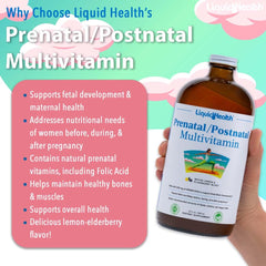 LIQUIDHEALTH Prenatal lemon elderberry label highlights flavor and full-spectrum nutrition.