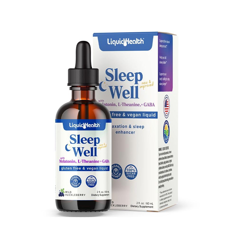 LIQUIDHEALTH Sleep Well Drops bottle on nightstand for restful bedtime