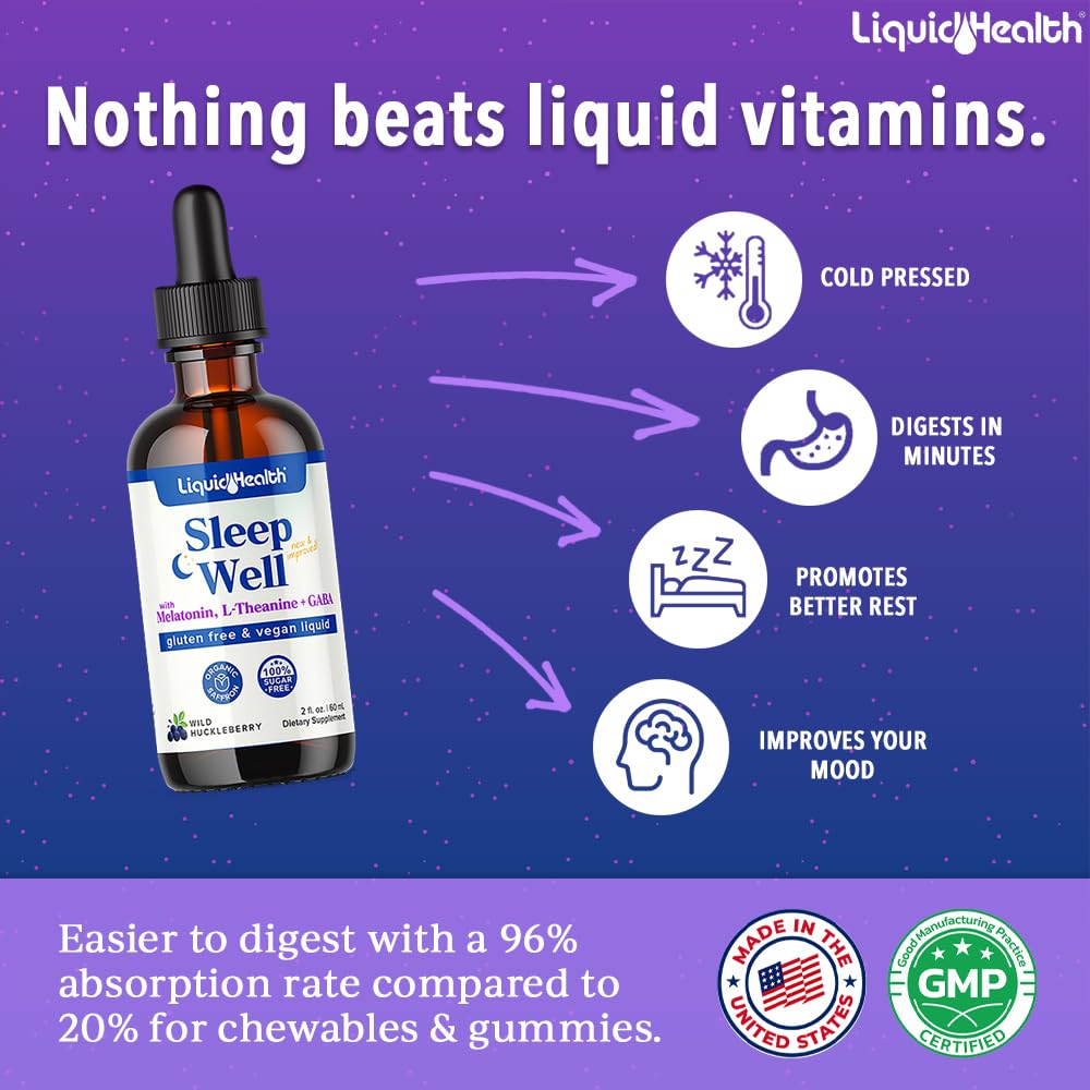 LIQUIDHEALTH Sleep Well Drops dropper shows precise 1-2 ml dosing