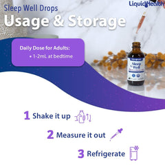 LIQUIDHEALTH Sleep Well Drops USA-made vegan formulation on label
