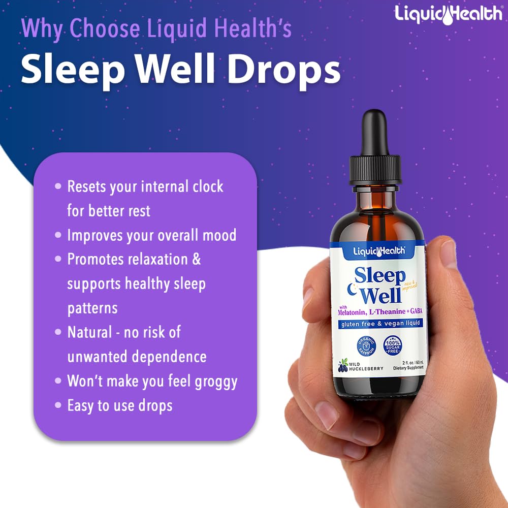 LIQUIDHEALTH Sleep Well Drops wild-huckleberry flavor ready for bedtime