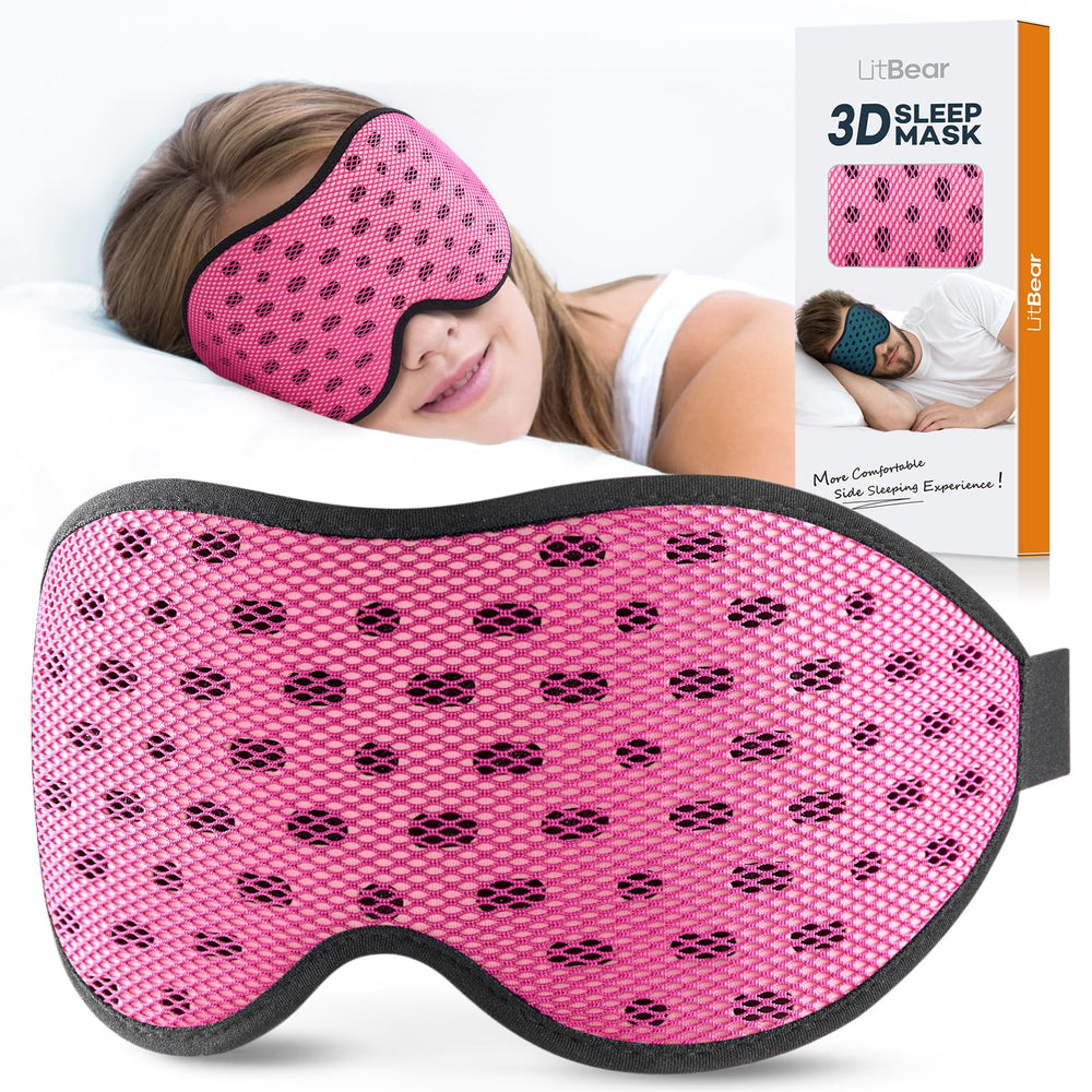 LitBear breathable sleep mask with 3D eye cover blocks light for travel