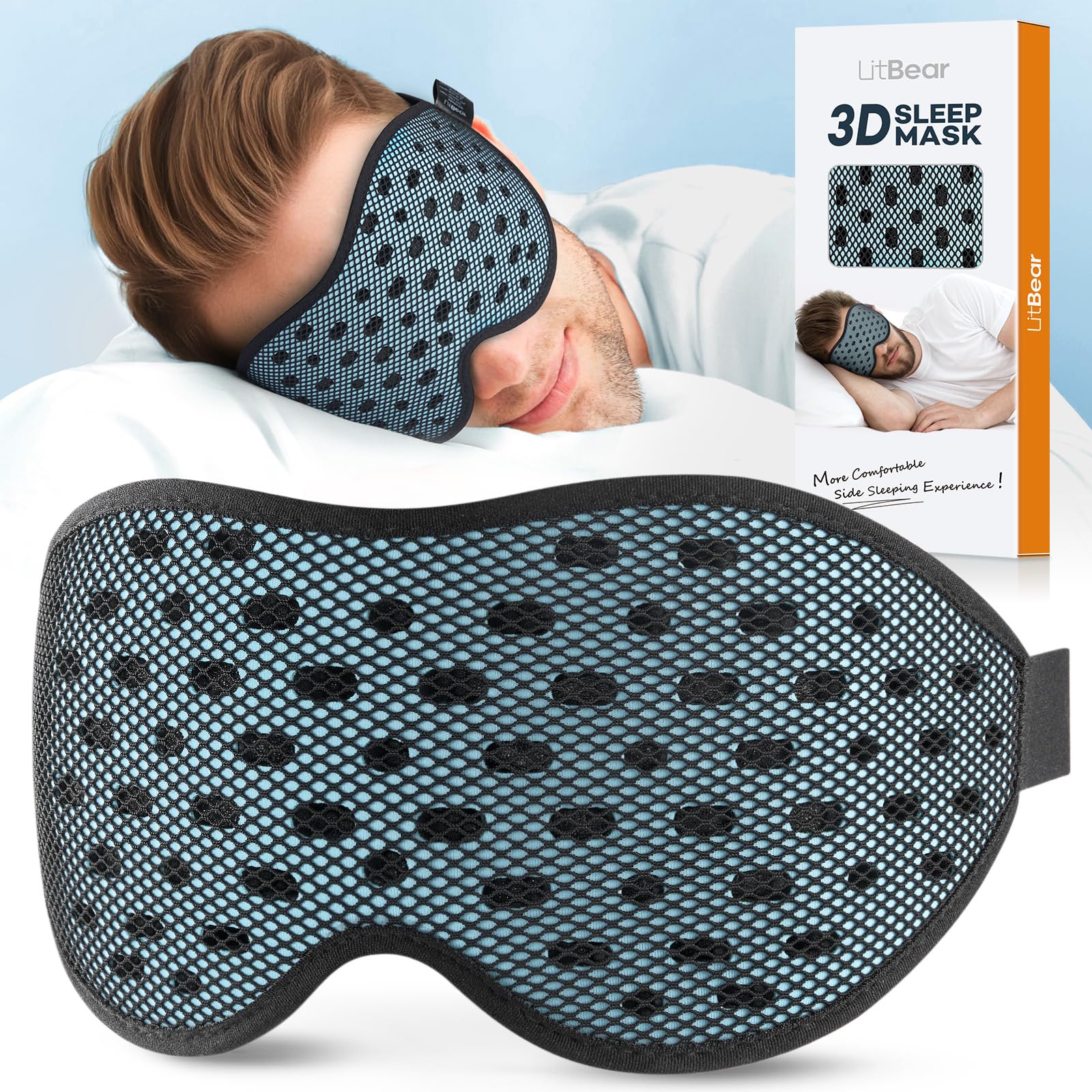 LitBear breathable sleep mask in ice blue keeps you cool and comfortable all night