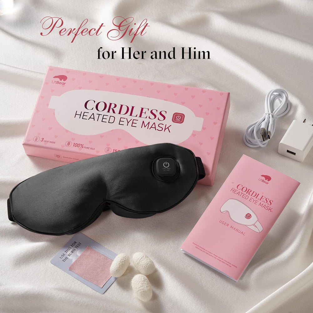 LitBear heated eye mask in black matches any travel kit.