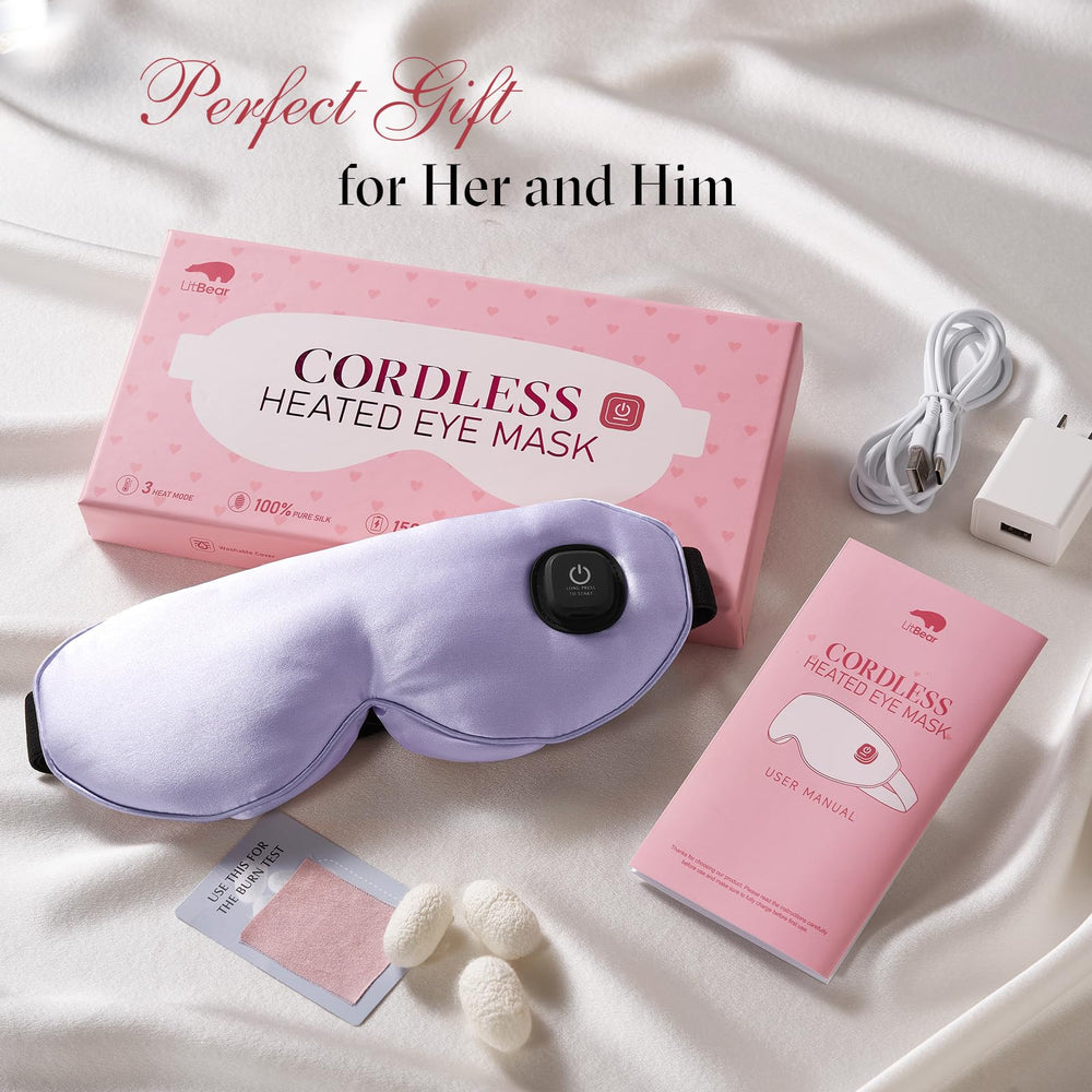 LitBear purple heated eye mask combines style with cozy warmth.