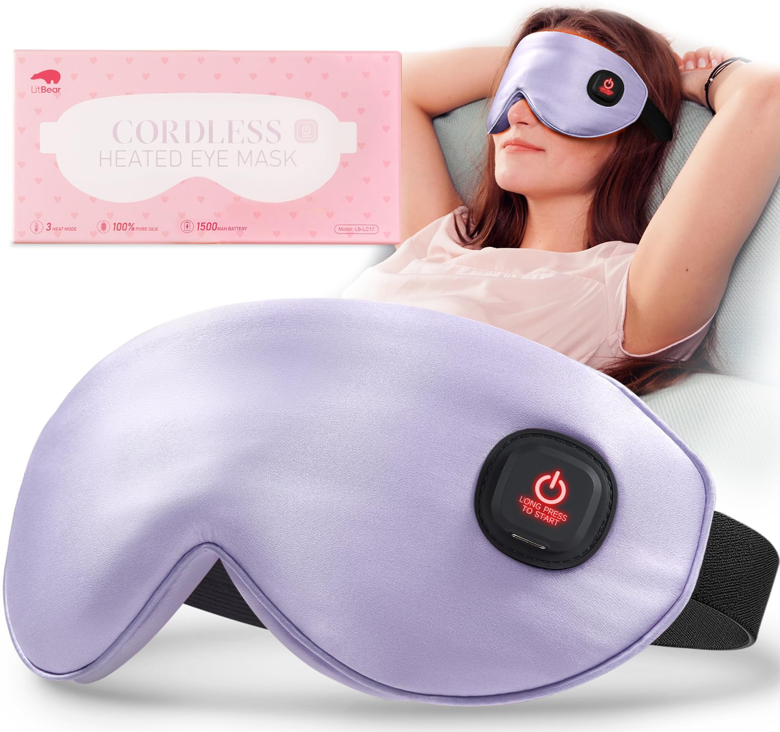 LitBear heated eye mask in silk-soft fabric for gentle eye comfort.