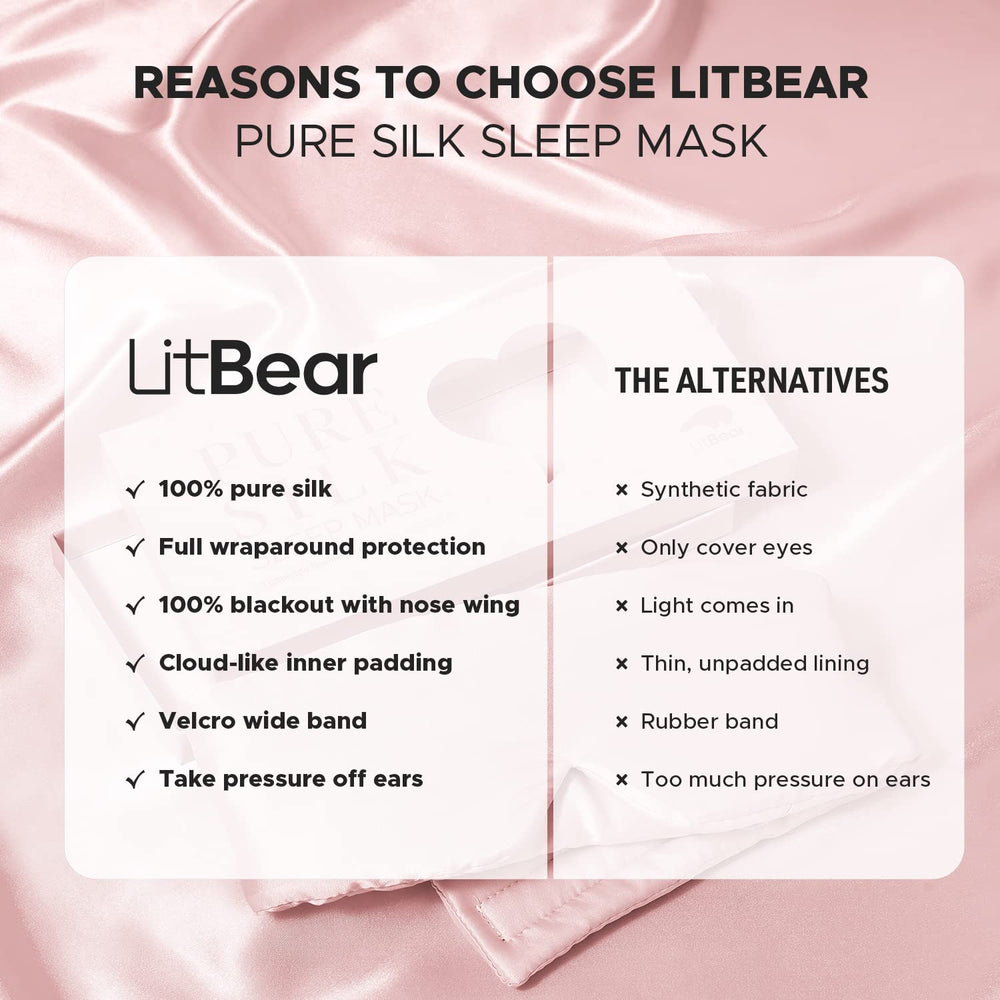 LitBear pink eye mask blocks light from all angles for restful sleep.