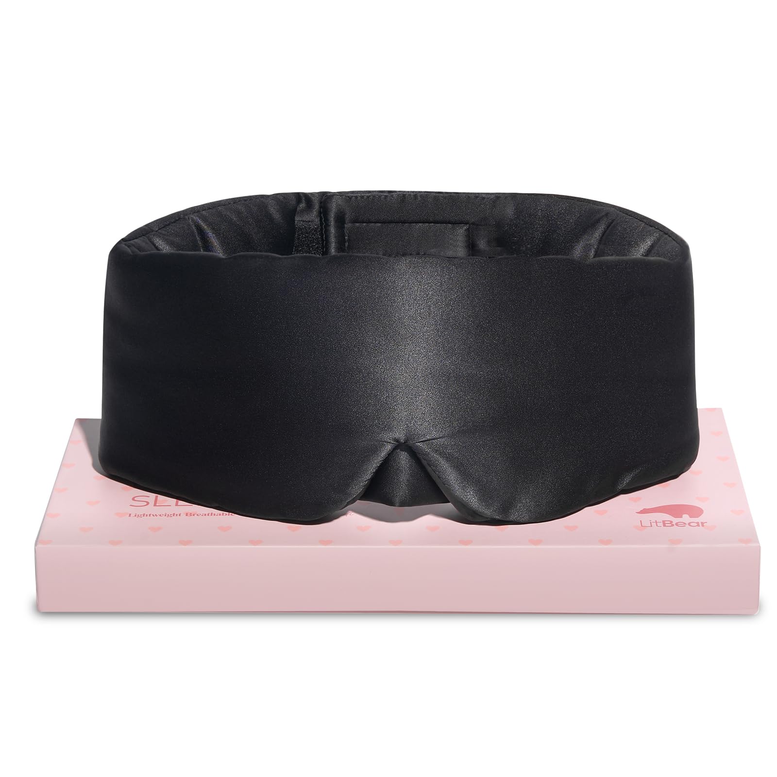 LitBear silk sleep mask close-up shows premium 22 momme silk for gentle skin contact.