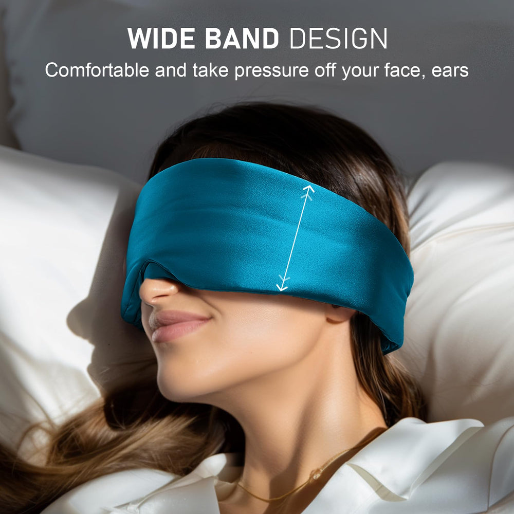 LitBear silk sleep mask with wide cushioned band for secure wear