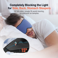 LitBear Sleep Mask in side-sleep position reduces temple pressure for comfort.