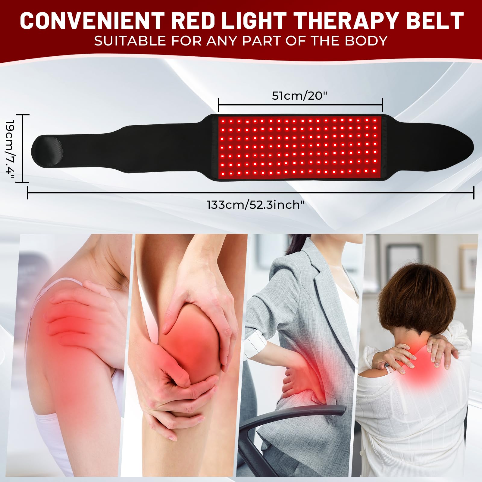 Litduck therapy belt worn on waist and back for portable home use.