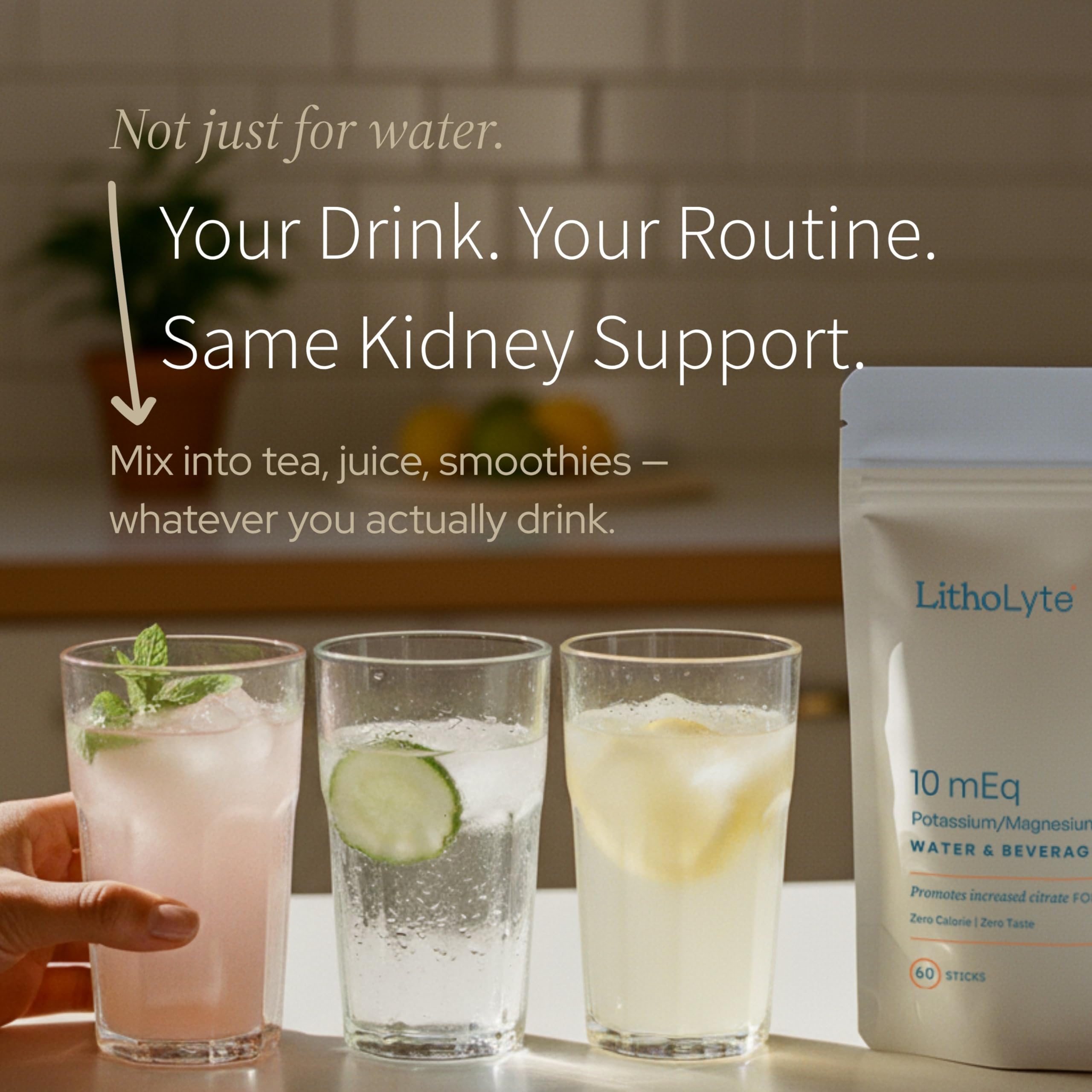 LithoLyte sticks pour quickly and mix in any beverage.