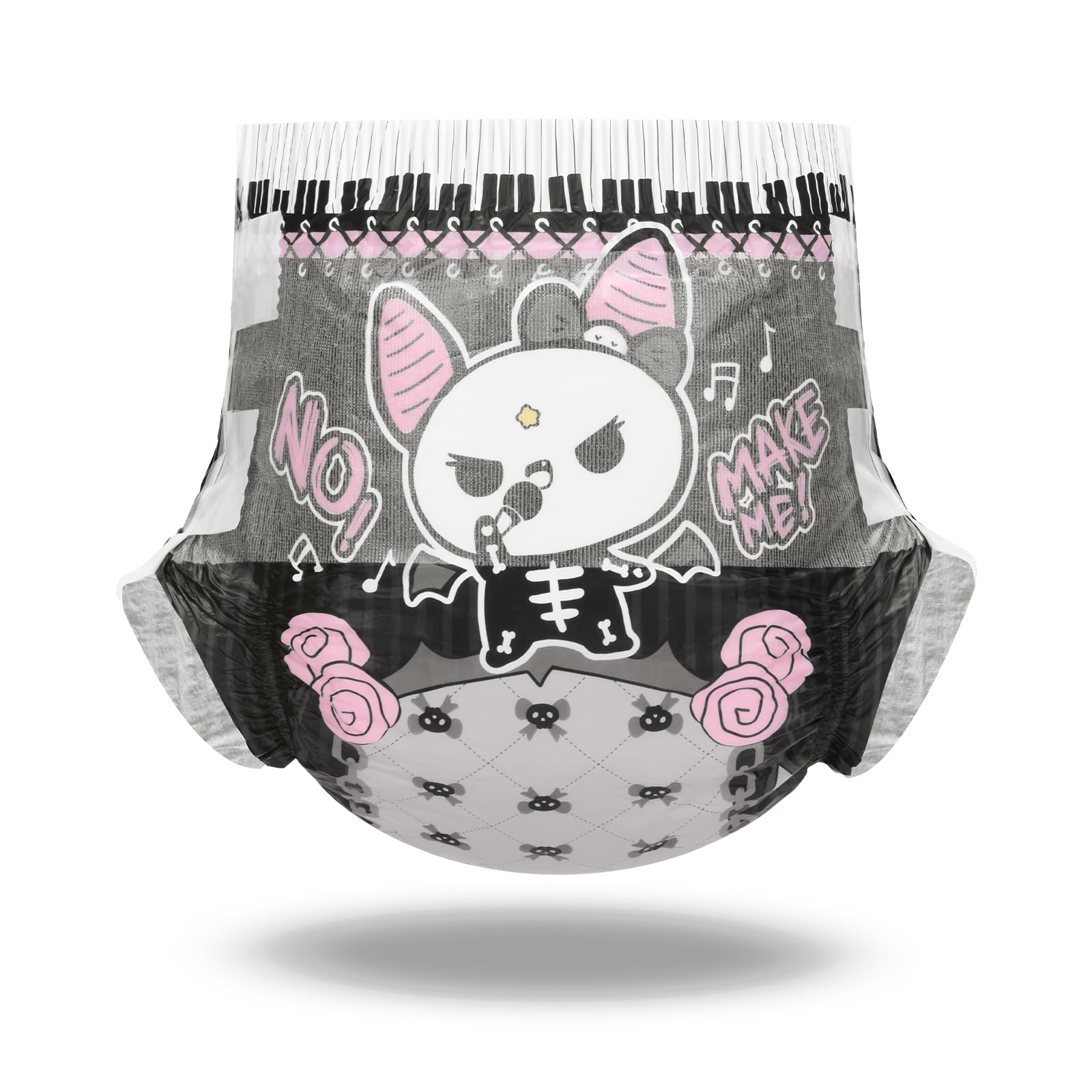 Littleforbig model wearing goth brat diaper showcases bold form and practical protection.