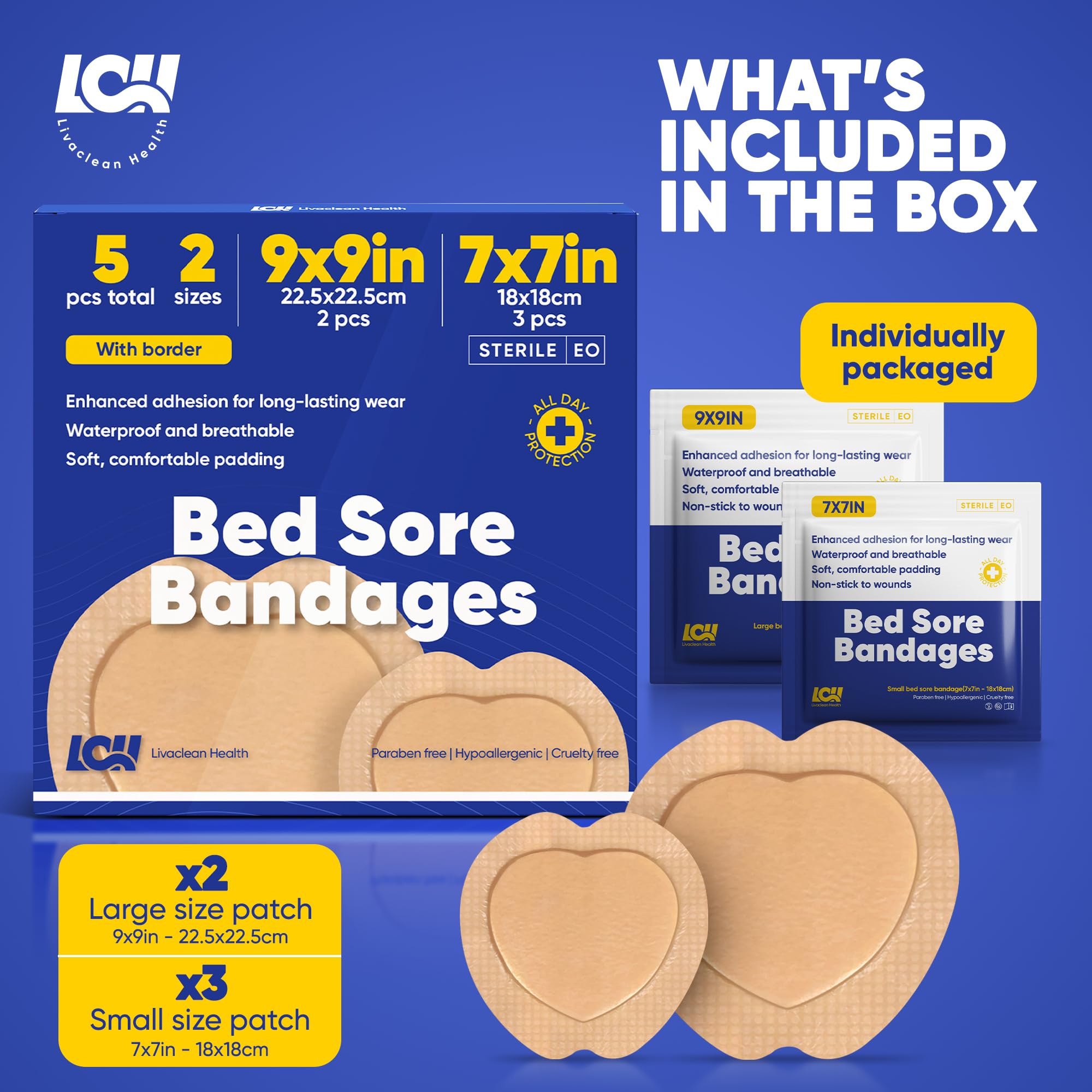 Livaclean bed sore bandages 7x7 side view shows breathable design for wear