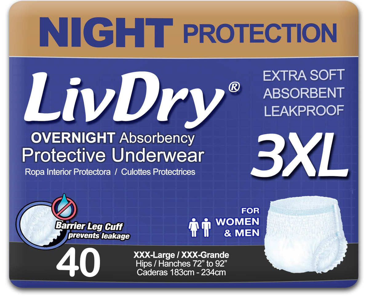 LivDry 3XL overnight diapers front view with soft cloth-like fabric for all-night comfort.