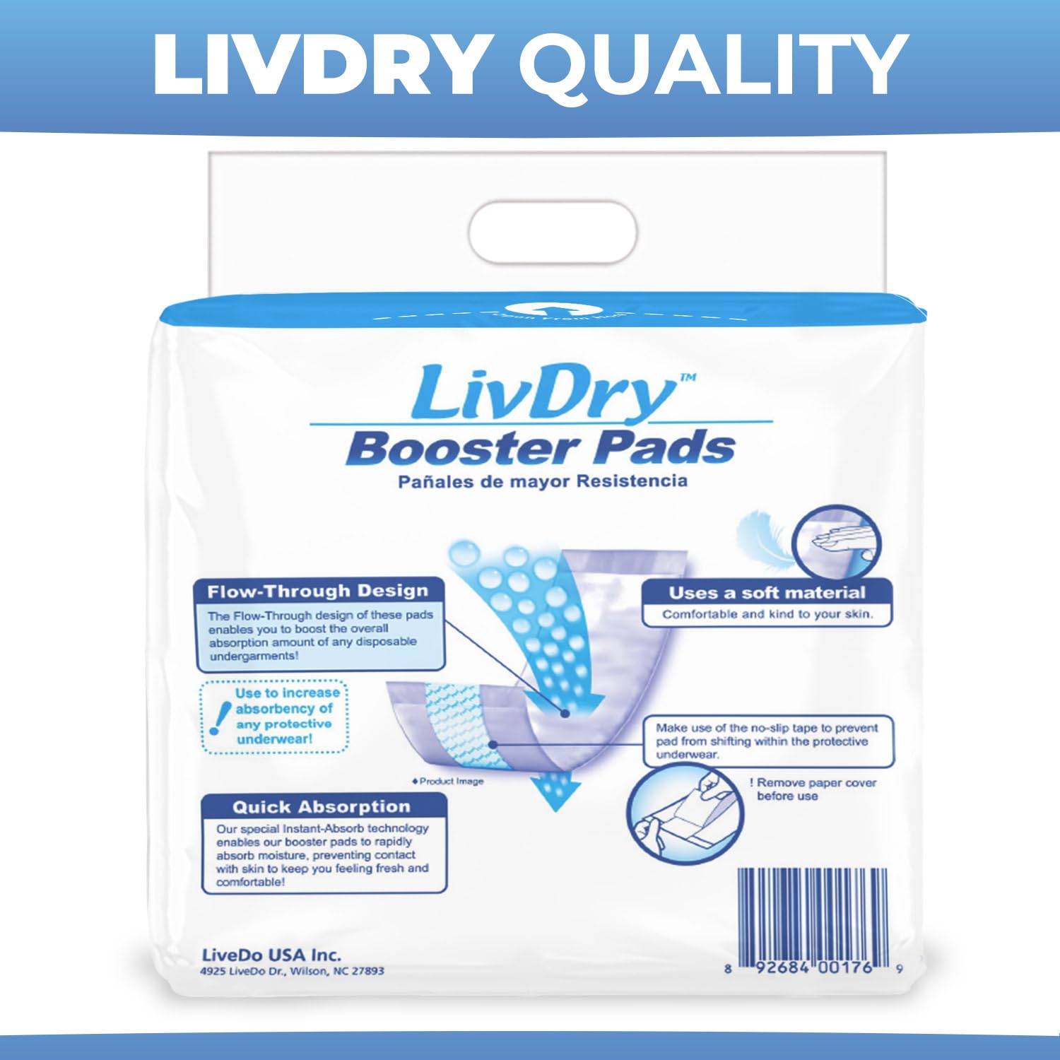 LivDry booster pad positioned toward the back for easy cleanup.