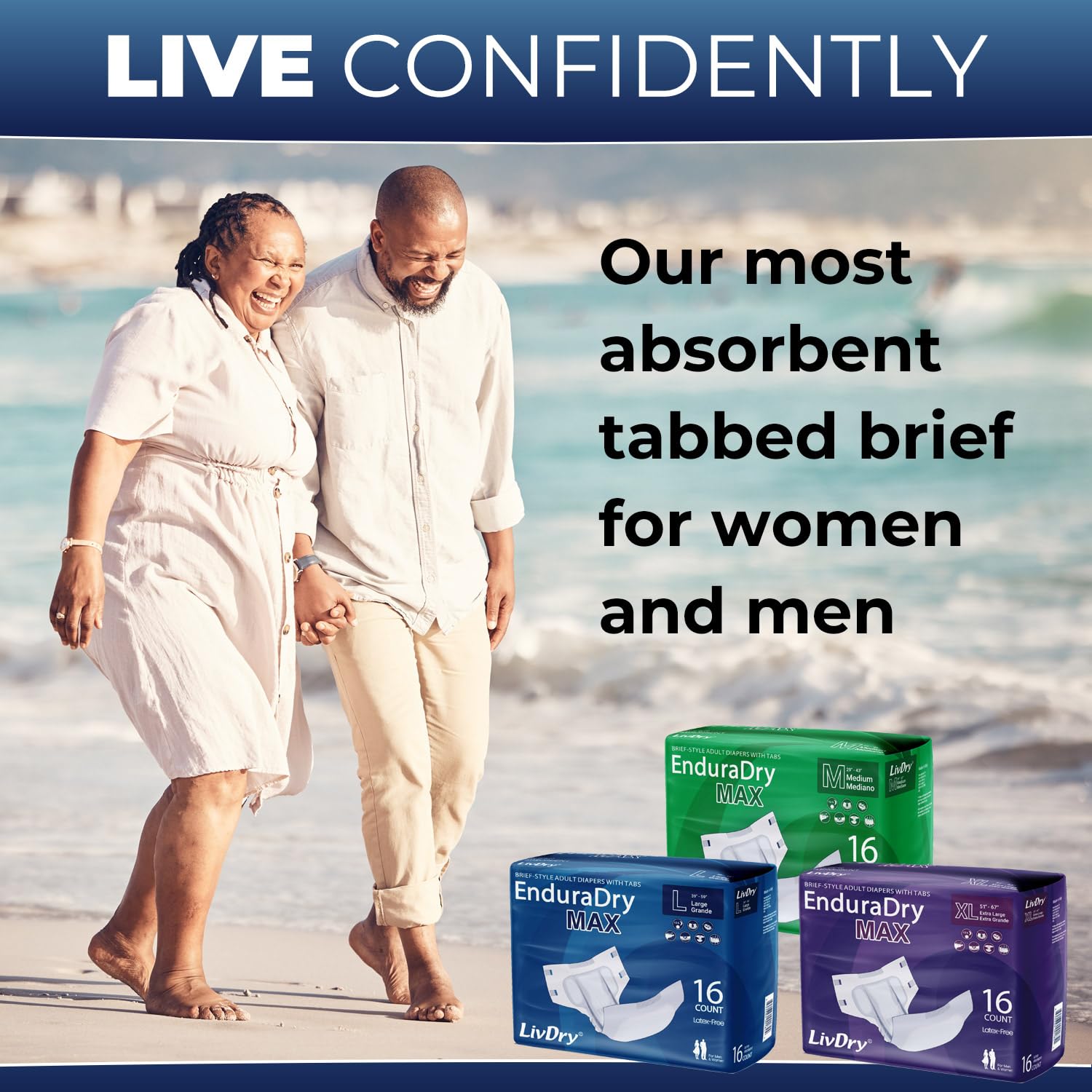 LivDry EnduraDry Max 16-cup absorbency for fast containment.