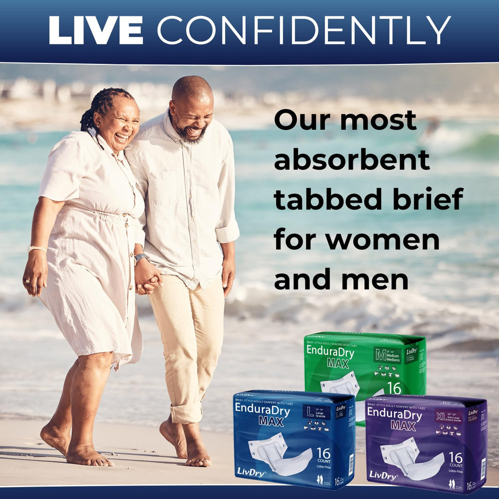 LivDry EnduraDry Max 16-cup absorbency for fast containment.