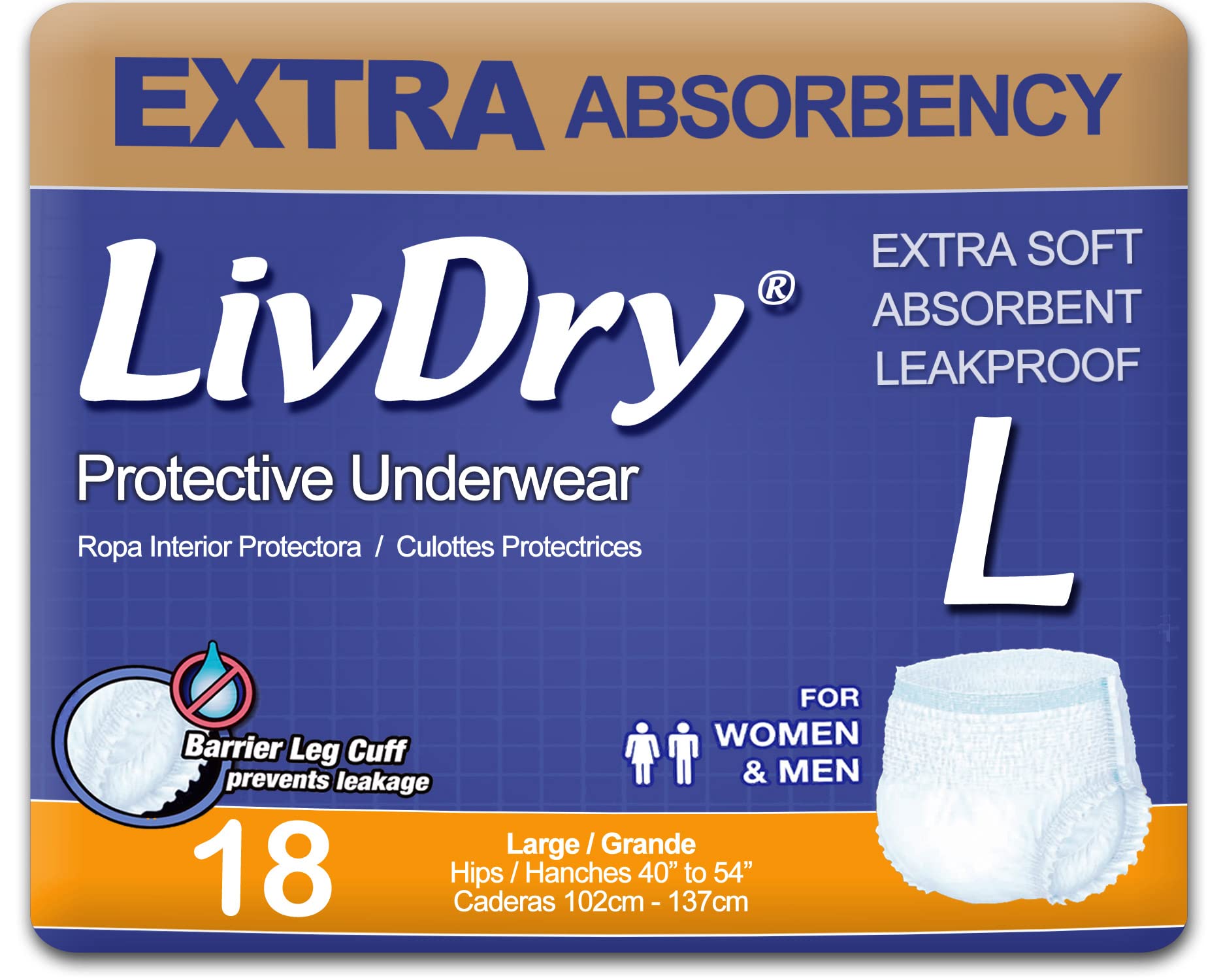 LivDry extra-absorbent underwear pack for reliable day-long protection