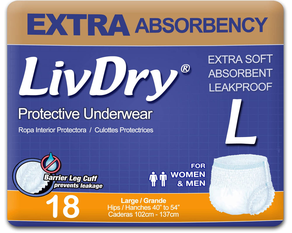 LivDry extra-absorbent underwear pack for reliable day-long protection