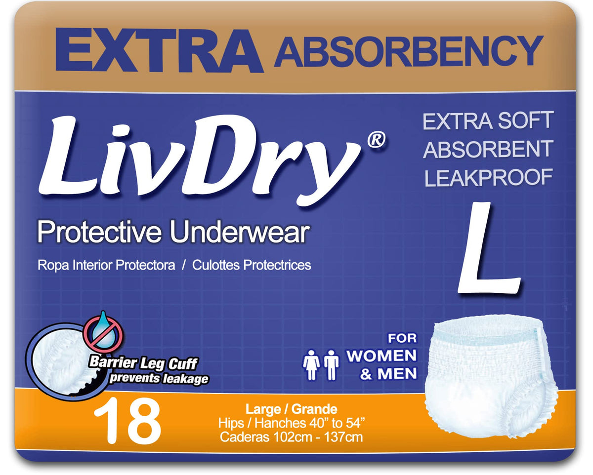 LivDry extra-absorbent underwear pack for reliable day-long protection