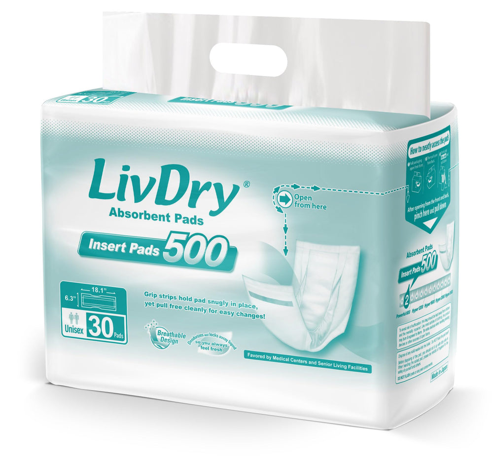 LivDry incontinence pads front view with discreet packaging for privacy.