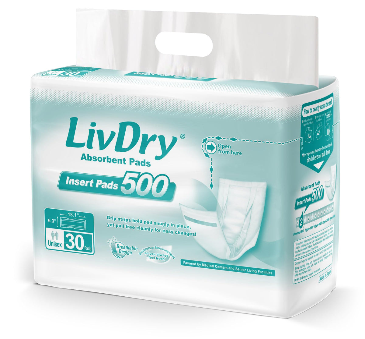 LivDry incontinence pads front view with discreet packaging for privacy.