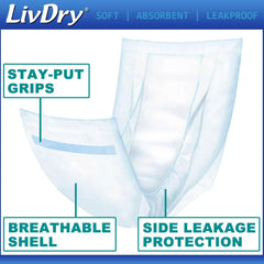 LivDry pads closeup shows soft top sheet for comfortable wear.