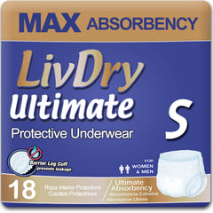 LivDry Ultimate Underwear with absorbent core for high-capacity protection.