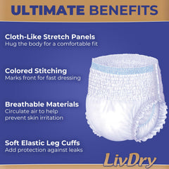 LivDry soft cloth-like material feels gentle on skin.