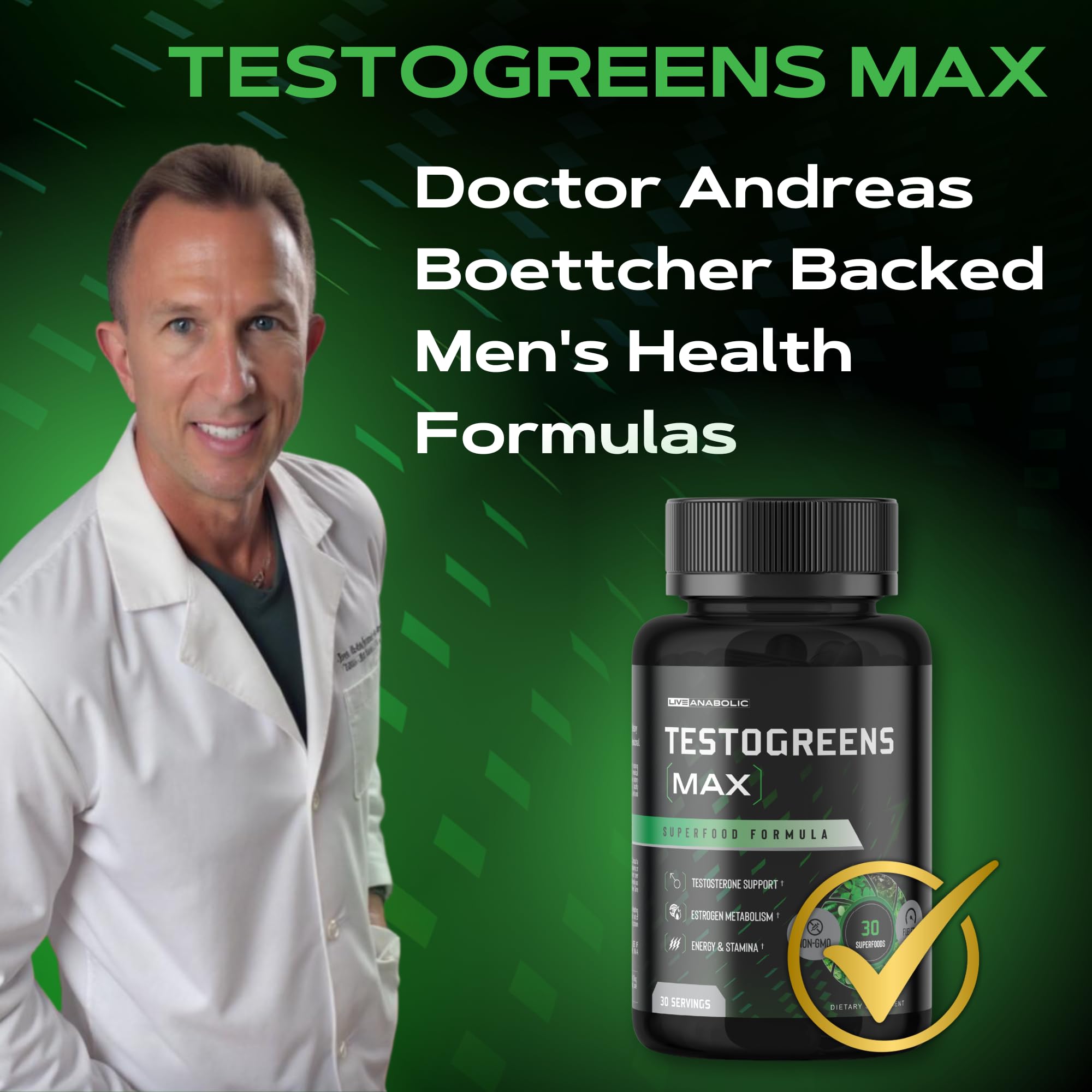 Live Anabolic TestoGreens Max capsules close-up, compact and easy to swallow