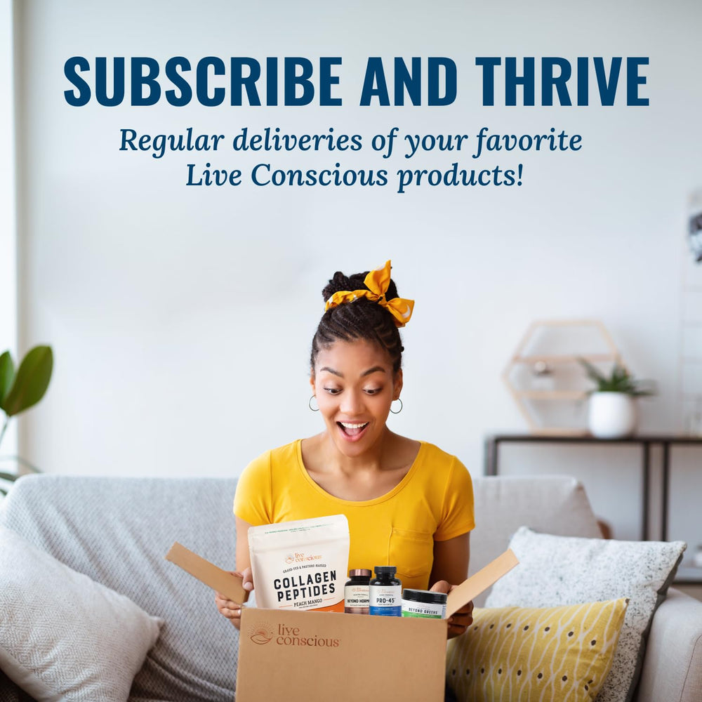 Live Conscious Beyond Collagen packaging layout illustrating easy daily consumption.