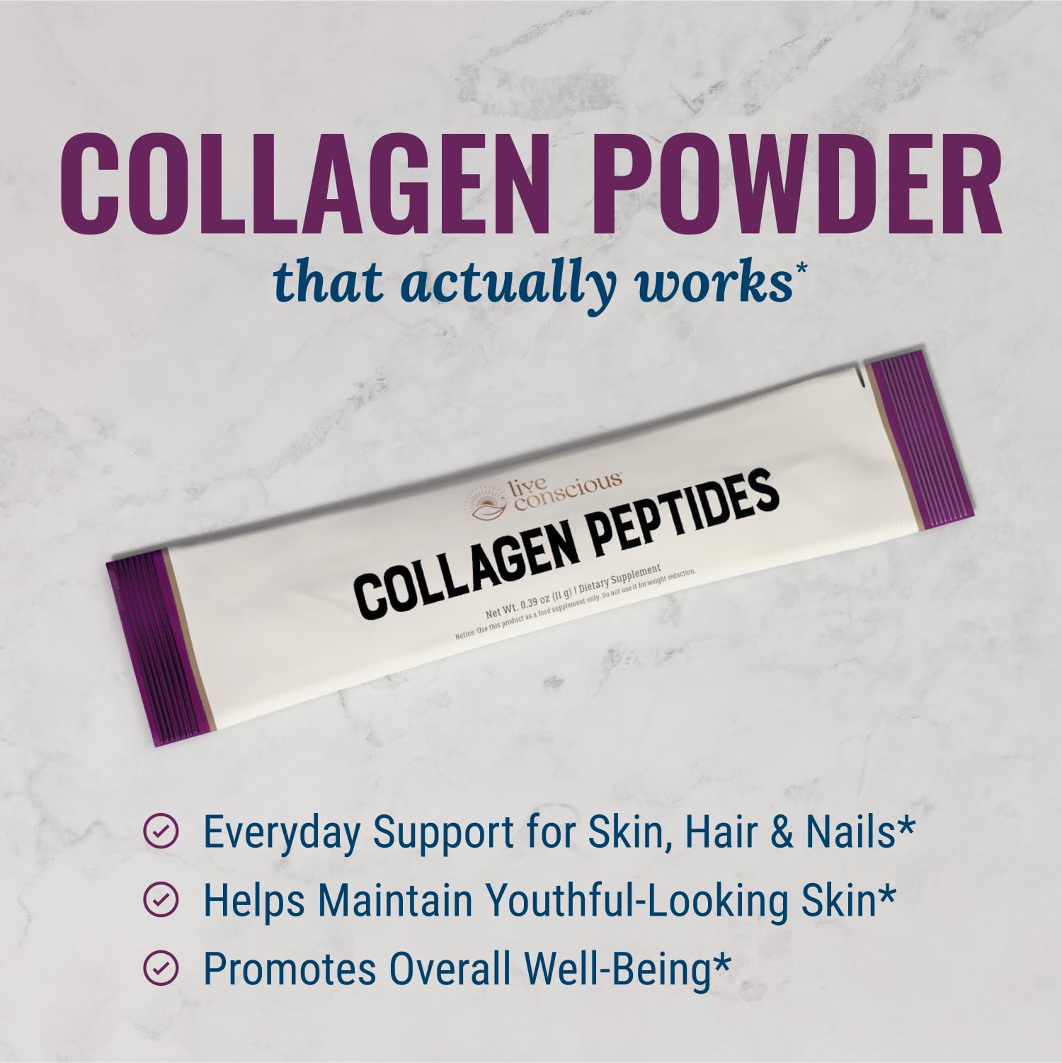 Live Conscious collagen peptides blend into beverages for everyday use